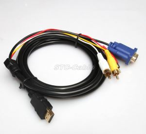 Universalus VGA į D tipo HDMI kabelis trys Rca lizdas
